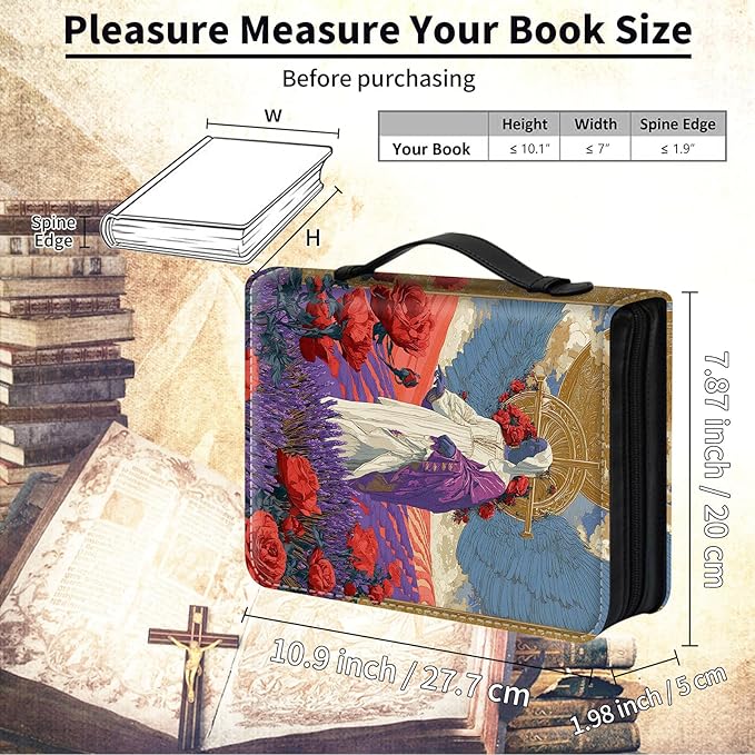 Bible Cover for Men Women,Large Leather Bible Case Fit Book Up to 11x8x2 Inch,Virgin Mary in Rose Garden Bible Covers Bible Carrier Church Bags w/Handle & Zipper