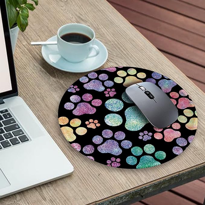 Cat Paw Round Mouse Pads for Desk, Funny Small Mousepad for Laptop Gaming, Stitched Edge Non-Slip Rubber Base, Cute Home Office Decor Desk Accessories Office Supplies Gift for Women Teen Girls