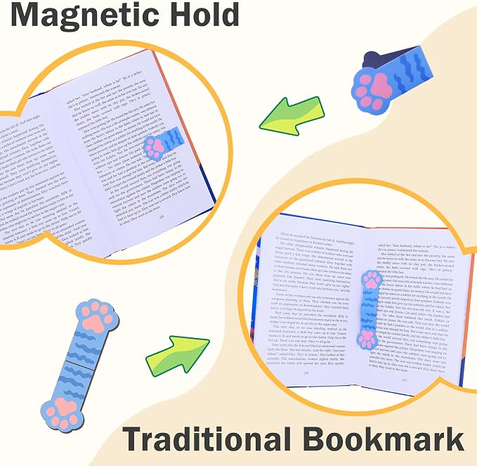 6PCS Cat Paw Bookmarkers, Cute & Funny Bookmarks Gifts for Book Lovers Reading Women Girls Kids Students Teachers, Upgraded Paper & PP Dual-layer Cool Magnetic Bookmark for Home School Office Supplies