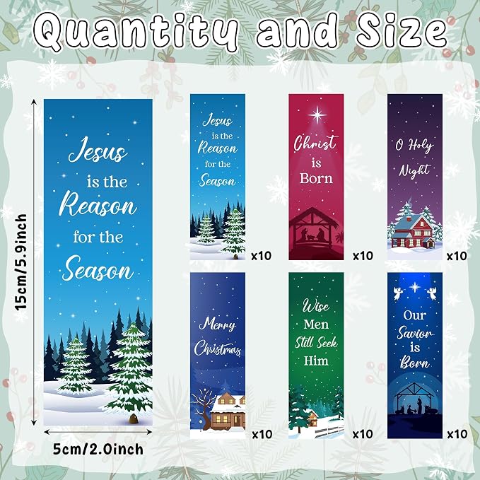 TICIAGA Christmas Winter Bible Verses Bookmarks - 60PCS Merry Christmas Christian Scripture Bookmark Bulk for Kid, Winter Snowy Religious Prayer Bookmark Giveaway for Sunday School Xmas Party Favor