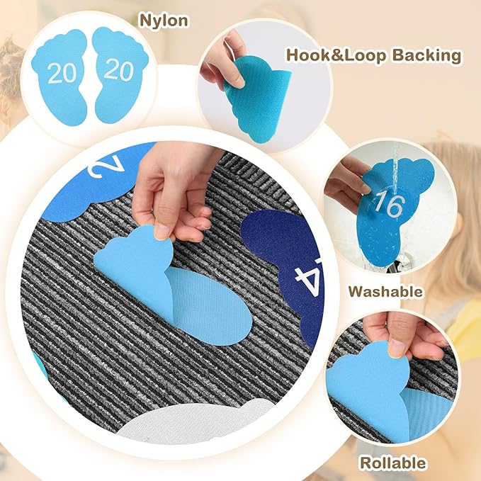 Outus 48 Pcs Carpet Feet Spots, Line up Sit Foot Spots for Classroom Floor, Carpet Markers for Classroom Rug Teacher Supplies, School Decoration(Blue Series)