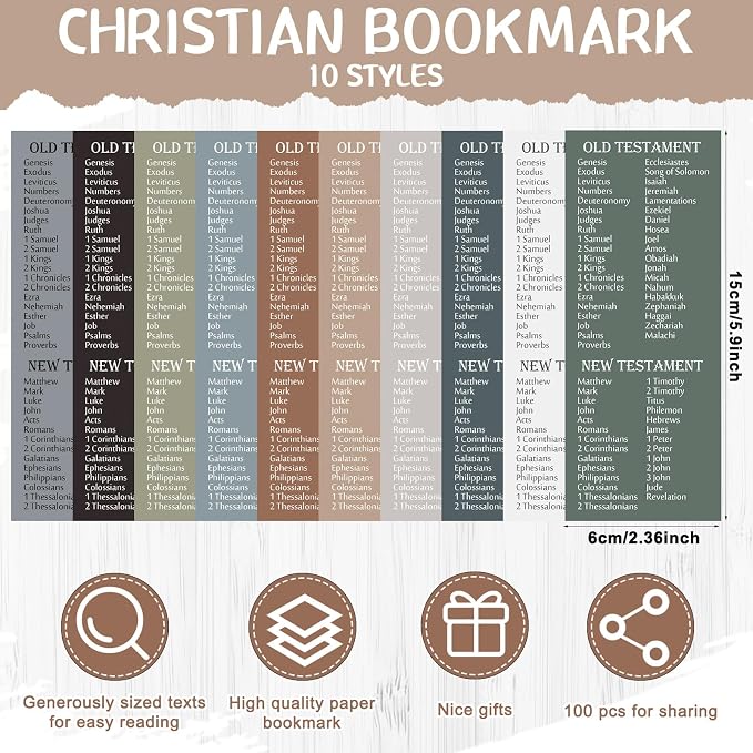 Motiskyy 100 Pcs Christian Gifts for Fathers Day Bulk Books of The Bible Bookmarks 2.36 x 6 Inch Religious Christian Bookmarks Bulk Church Gifts for Prayers Church Men Women Mom Dad(Natural)