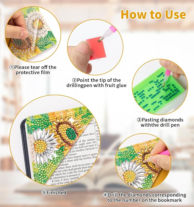 8 PCS Diamond Art Bookmarks, Diamond Painting Bookmarks for Book Lovers 5D DIY Corner Bookmark Adults Crafts Diamond Art Kits for Adults Kids Home Office Beginner Gift