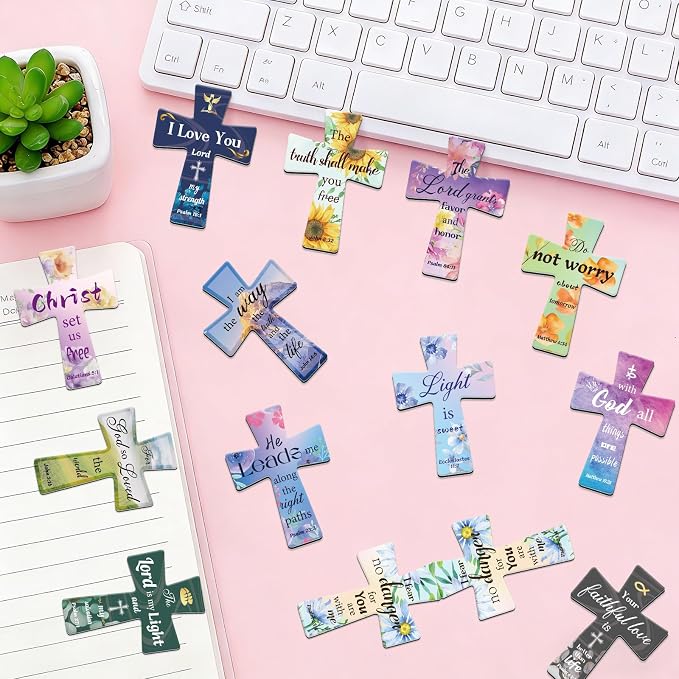 50Pack Magnetic Bookmarks Bulk Cross Bible Bookmark Christian Bookmarks for Women Men kids Adults Teacher Book Lovers Gifts, Book Marks for Reading Religious Verses Magnet Bookmark Clips (Multi-style)