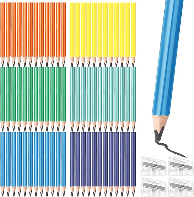 Spakon 96 Pcs Jumbo Pencils for Kid Bulk 3.5 Inch Wooden Triangle Short Fat Chunky Pencil with Sharpener for Student Toddler Preschooler Beginner Kindergarten Classroom Supplies