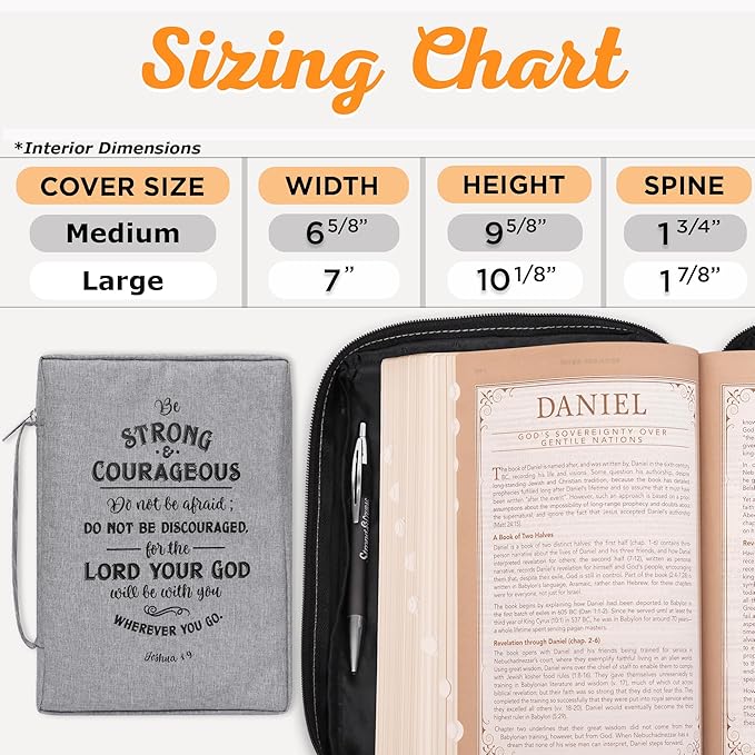 Christian Art Gifts Men/Women's Bible Cover Strong & Couragrous Joshua 1:9, Gray Canvas, Large