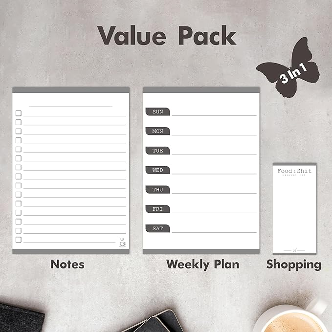 Magnetic Weekly Calendar, 3 PCS Dry Erase Weekly Planner, Notes, Grocery List & To Do List, Erasable Planner Organizer for Refrigerator, Family, Kitchen, Office, Classroom