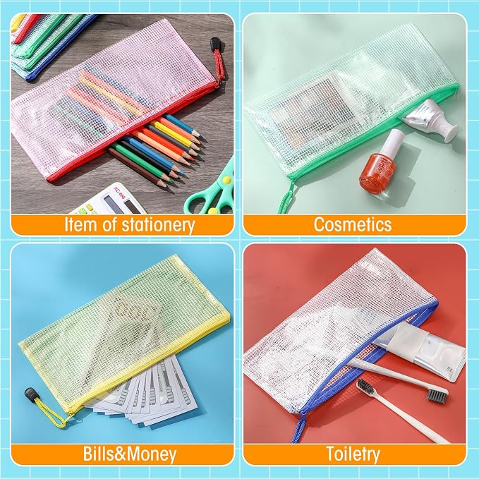 Zhehao 400 Pcs A6 Mesh Zipper Pouch Pencil Pouch with Zipper Waterproof Mesh Storage Bags Small File Bags for Classroom Organization School Office Supplies, 9.5 x 4.5 Inch (Fresh Color)