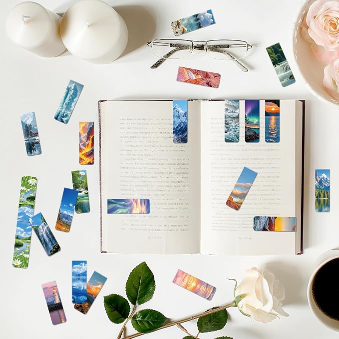 144Pack Magnetic Bookmarks for Reading Women Men Teacher Book Lovers Gifts, Bookmarks Bulk Personalized Bookmark Magnet Bookmark Clips Cute Pretty Funny Book Markers (Scenery)