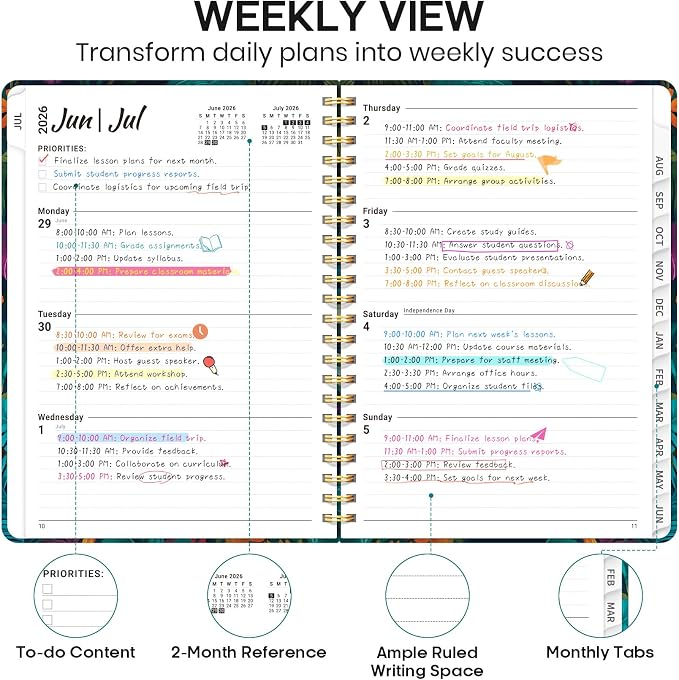 Academic Planner 2026-2027, Weekly and Monthly Calendar Book, July 2026 – June 2027, Hardcover Planner with Tabs, Perfect for Teachers, Students, Women & Men, A4 (8.5" x 11") - Giraffes