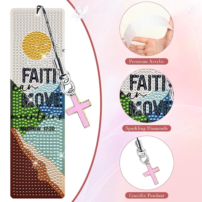 Christian Diamond Art Bookmarks Kit - Boho DIY Diamond Painting Bookmarks with Mountain and Flowers Painting Kits, Religious Bookmark for Adults for Bible Journaling Prayer & Worship Accessories