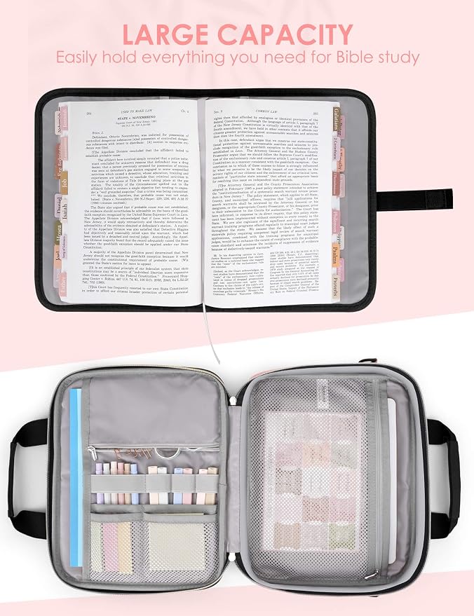 Heouvo Bible Cover Case for Women with No Bleed Highlighters Pens and Tabs, Large Bag Case with Add-On Book Cover, Study Supplies Journaling Kit