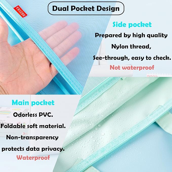 Mesh Zipper Pouch 11x13.7 in, A4 Double Pocket Waterproof File Bag with Handle, Document Storage for School/Travel/Office/Cross Stitch/Puzzle (Blue)