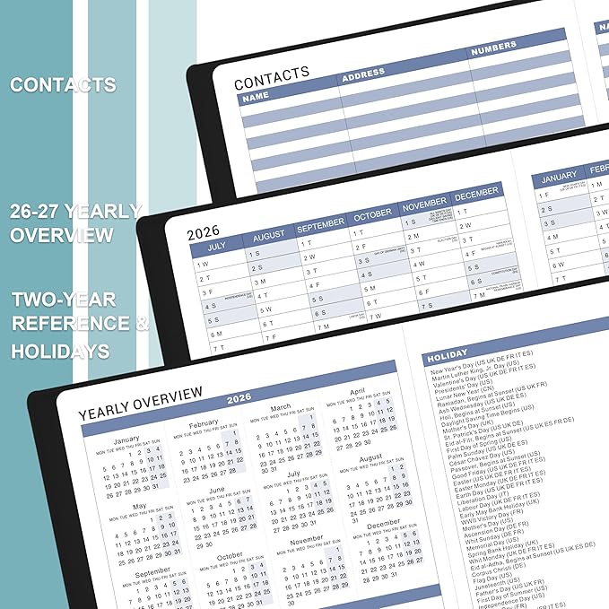 Appointment Book & Planner 2026-2027 - Daily Hourly Planner 2026-2027, 8.5" x 11", Jul 2026 - Jun 2027, Weekly Appointment Book 26-27, Planners with Colorful Tabs, Leather Cover, 15-Minute Interval - Black