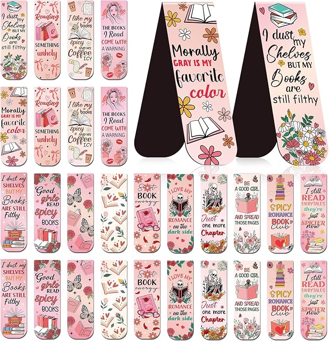 Spicy Romance Magnetic Bookmark Gift - Wxiben 30PCS Dark Romance Magnetic Bookmarks for Women Girls Skeleton Flower Butterfly Book Mark Page Magnets Marker Clip for Book Lovers Students Teacher Reader