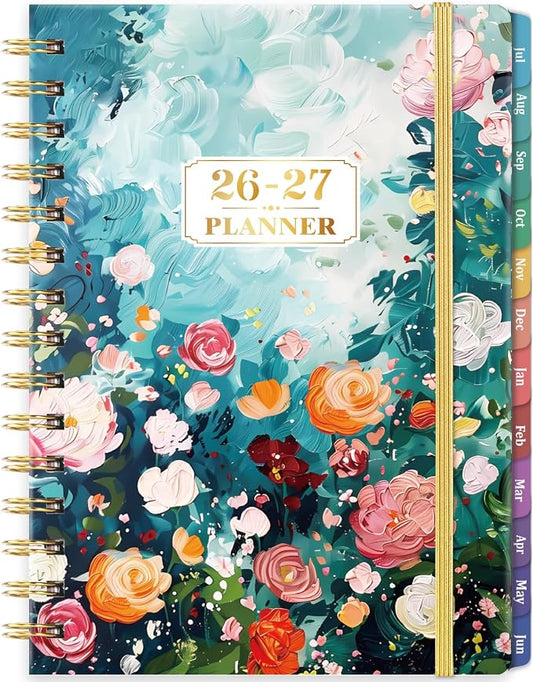 2026-2027 Planner - July 2026 - June 2027, Weekly Monthly Planner 2026-2027 with Colorful Tabs, 6.3" x 8.4", Floral, Twin-Wire Binding