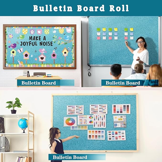 16" × 30ft Blue Glitter Bulletin Board Roll Reusable Board Background Paper Wallpaper DIY Art Poster Paper Classroom Bulletin Board Decor for School Office Arts Crafts Home Wall Decor Supplies