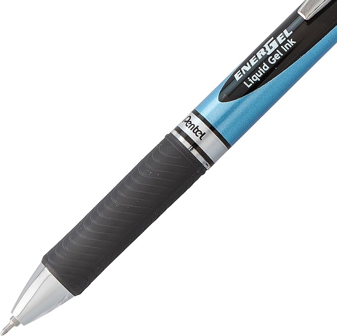 Pentel® EnerGel™ Deluxe RTX Retractable Liquid Gel Pens, Fine Point, 0.5 mm, 54% Recycled, Blue Barrel, Black Ink, Pack Of 12 Pens