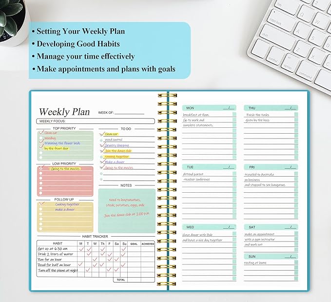 Utron A5 Weekly Planner - Undated Daily To Do List Planner, Weekly Goals Notebook for Office/Business and Students
