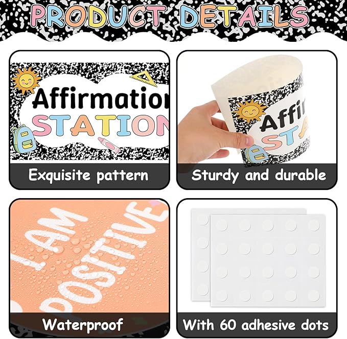 22 PCS Composition Notebook Affirmation Station Bulletin Board Affirmation Station Cards Positive Mirror Growth Mindset Decorations Inspirational Posters for Back to School Classroom Decor