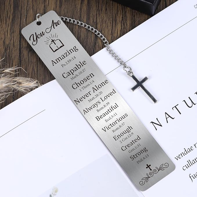 Bible Verse Metal Bookmark - Christian Bookmarks Cross Religious Bible Accessories Inspirational Book Markers Reading Women Birthday Christmas Confirmation Gifts Boys Girls Friends Kids