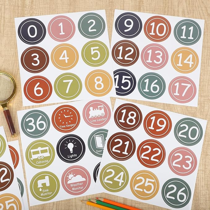 COCHIE 2 1/2" Number Stickers Boho Classroom Decor Set, 52PCS Line up Spots for Classroom Floor Decals Sticker Labels Accents Cutouts, Back to School Preschool Kindergarten Decorations (Bohemian)
