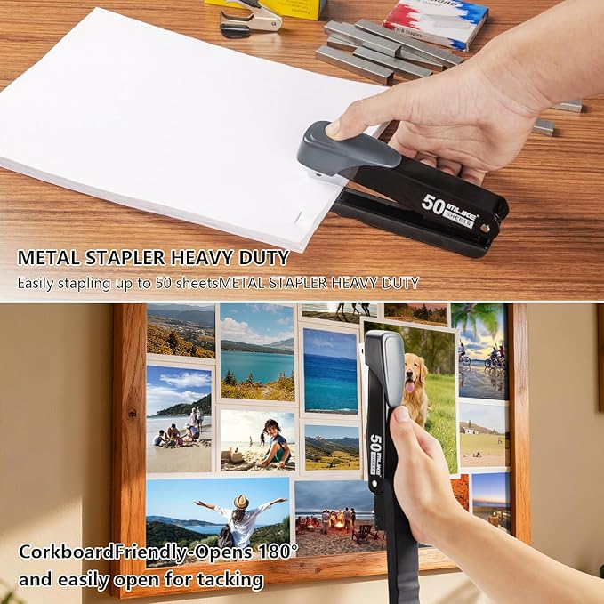 Heavy Duty Stapler, IMLIKE 50 Sheet Full Strip Stapler, Anti-Jam Non-Slip with 5000pcs 26/6 Staples and 1000pcs 23/8 Staples, Staple Remover, for Home, Office, and Classroom, Black