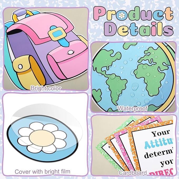 Qilery Words of Wisdom Bulletin Board Set Retro Groovy Classroom Decorations with Bookshelf Border Inspirational Quotes for School Library Reading Nook Pastel Macaron Teacher Supplies Back to School