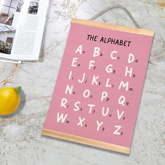 Alphabet and Numbers Educational Chart Set of 2 for Classroom Decor,Colorful Educational Poster for Toddlers 1-3,Toddler Learning Poster for Ages 3-5 for Nursery Playroom,Classroom Must Haves 14x18.5Inch(Pink)