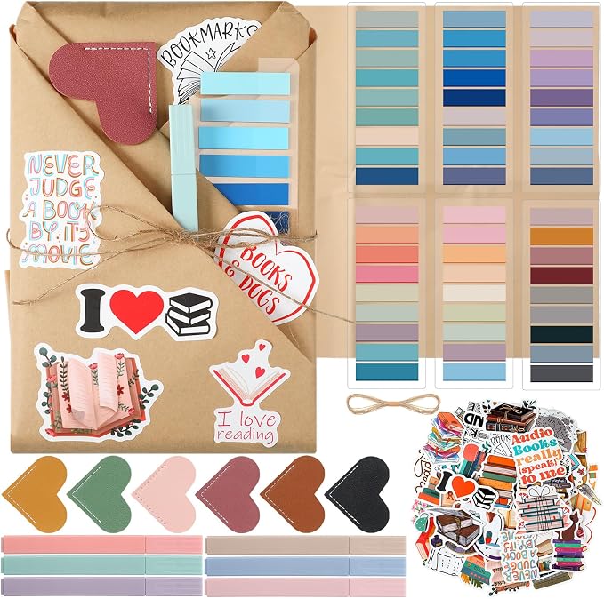 6 Set Blind Date with a Book Supplies, DIY Book Lovers Gift Bulk with Kraft Index Tabs Bookmarks Heart Tags Ballpoint Pens Highlighters Stickers for Librarian Readers Women Men Club Gifts