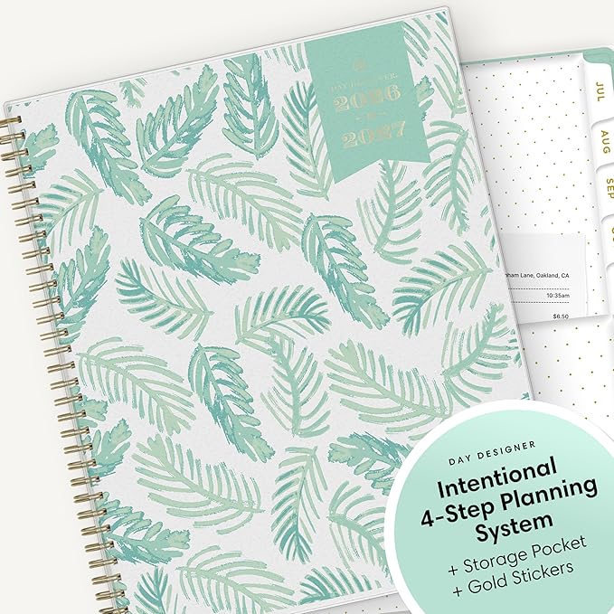 Blue Sky Day Designer 2026-2027 Weekly and Monthly Academic Year Planner Calendar, July 2026 - June 2027, 8.5" x 11", Flexible Cover, Laminated Tabs, Storage Pocket, Includes Stickers, Palms