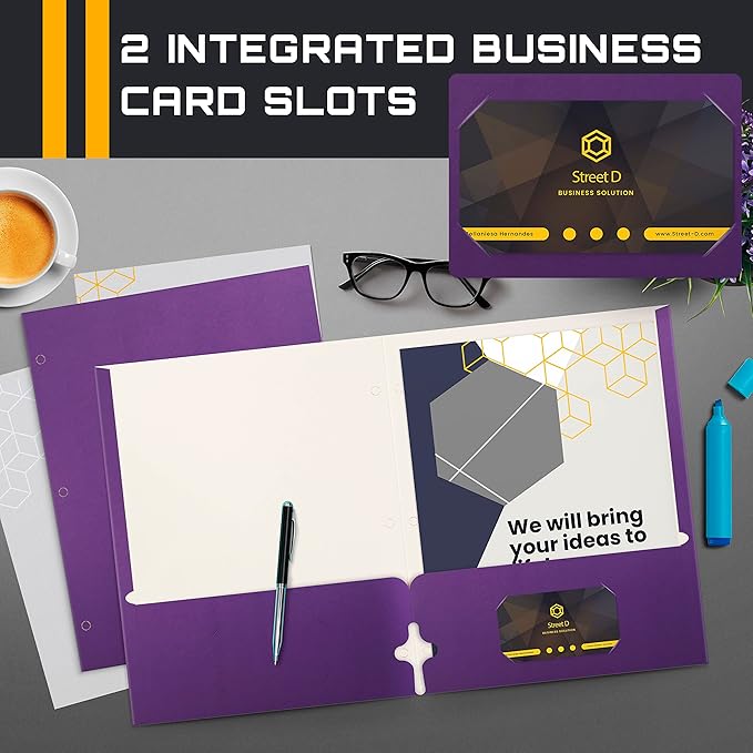 Better Office Products Two Pocket Portfolio Folders, 50-Pack, Purple, Letter Size Paper Folders, 50 Pieces, Purple