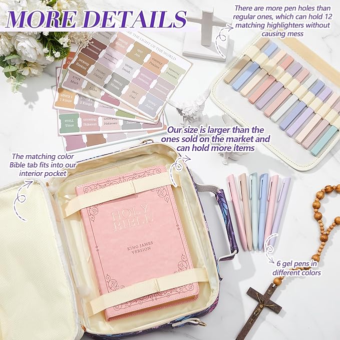 Sinload Large Bible Cover Case for Women, Bible Study Supplies Journaling Kit Chenille Letter PU Leather with Tabs Gel Pen Highlighters with Strap Easter Mothers Day Christian Gifts for Women Mom