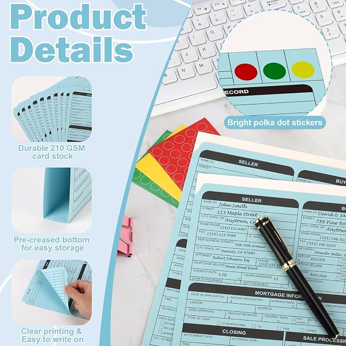 50 Pcs Blue Real Estate Listing Folder Letter Size Real Estate Transaction File Folders with Color-Coded Dots Right Panel List Estate Planning Document Folder Realtor Supplies for Organizing