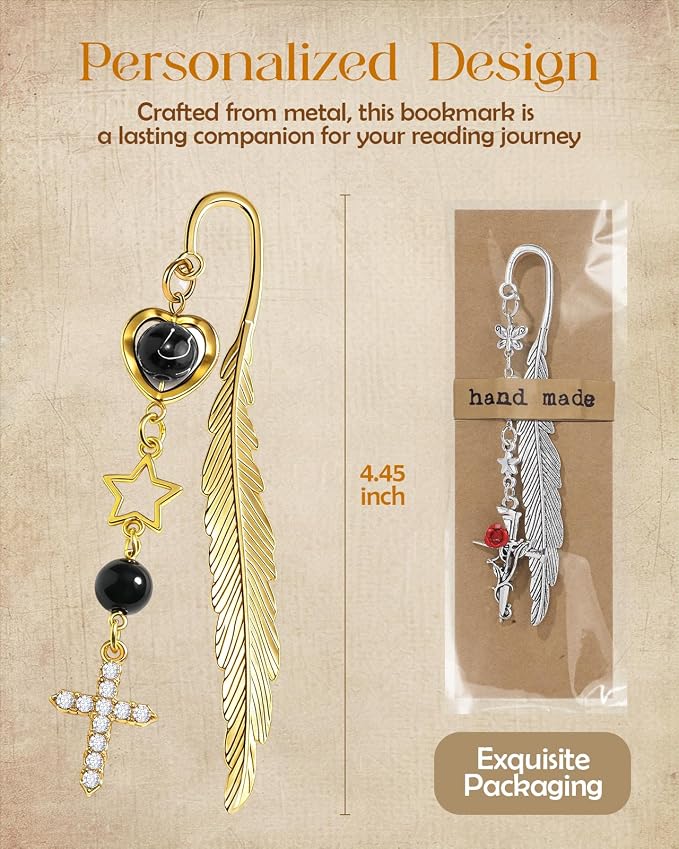 Buleens 2 Pack Bookmarks for Women Reading - Book Marks for Readers Book Lovers, Goth Sliver Cross Personalized Metal Bookmark with Pendants, Pretty and Aesthetic Book Accessories Reading Gifts