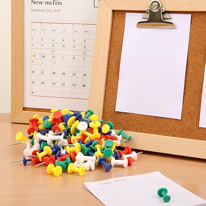 100 Pcs Colourful Reusable Plastic Push Pins Map Drawing Push Pins for Home Office Craft Projects Nice and Clever, Tape, Adhesives and Fasteners