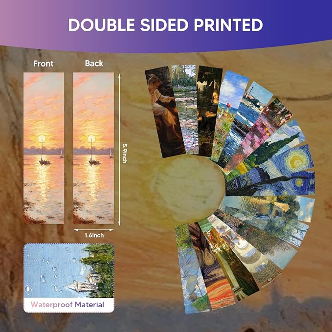 200 Pieces Oil Paintings Bulk Bookmarks, 50 Designs Art Painting Book Marks for Students Double Sided Cute Book Mark for Book Lovers Themed Book Marks for Children Students Classroom Gift for Teacher