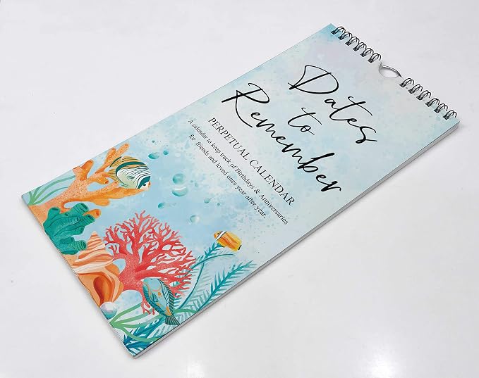 Aquatic Perpetual Calendar Birthday Wall Hanging Anniversary Special Event Reminder Calendar Book Journal Stationary Wall Hanging Birthday Gift Card Planner Organizer