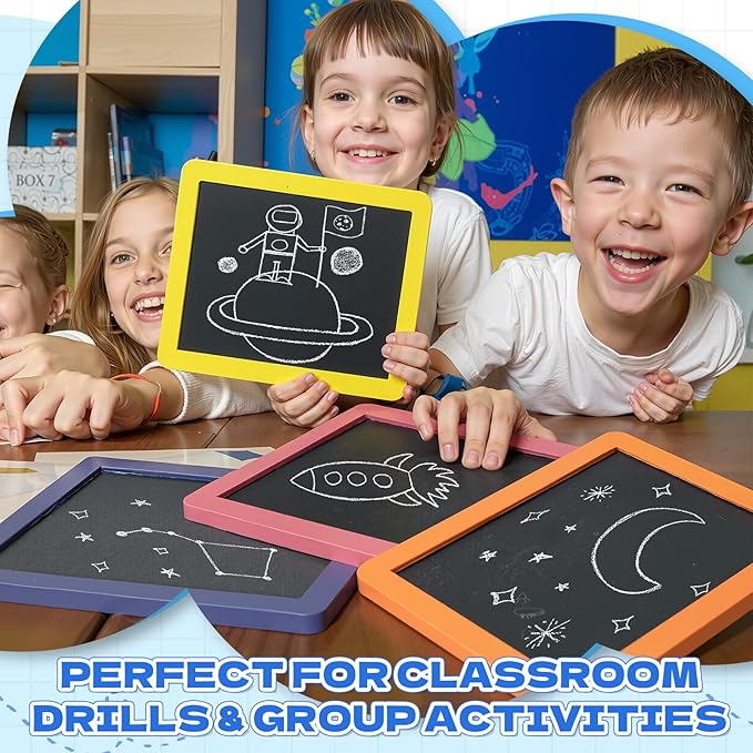 Chinco 6 Pcs Small Slate Chalkboard Mini Chalk Board with Frames Mini Board Signs School Supplies for Classroom Home Office (13cmx15.2cm,Colorful)