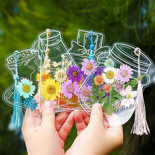 DIY Transparent Dried Flower Bookmarks, Clear Bookmark for Dried Flowers, Handmade Beautiful Thousand Flower Bookmark Page Clear Jars Stickers with Hole (40 Pcs)