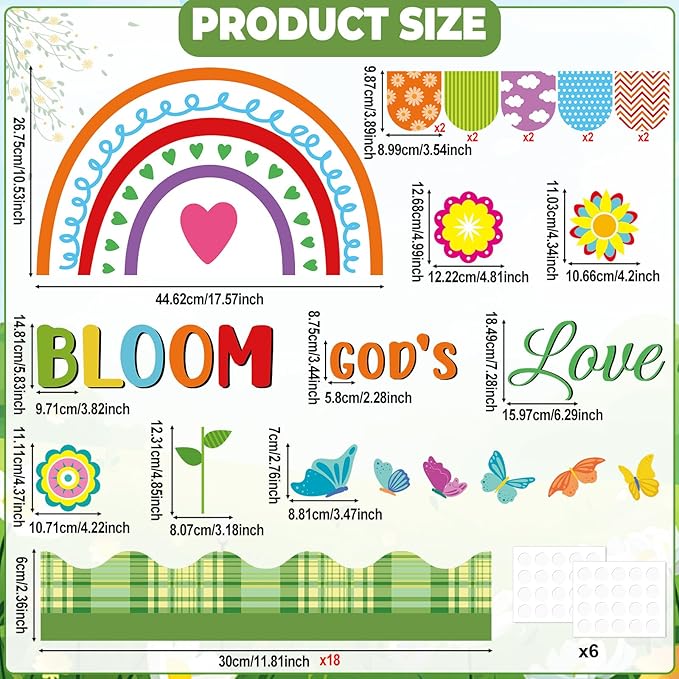 Spring Bulletin Board Set Bloom in God’s Love Classroom Decoration Religious Bulletin Board Jesus Flower Butterfly Cutouts for Spring Easter Christian Sunday School Church Chalkboard Wall Decor