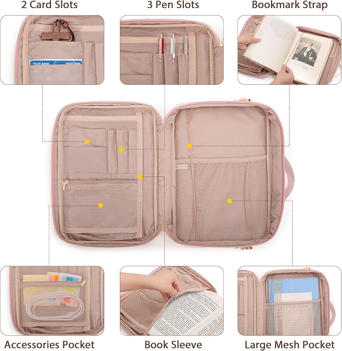 Bible Cover Case for Women, Large Bible Church Bag with Strap, Bible Carrying Case Book Protector with Handle, Pink(Empty Bag Only)