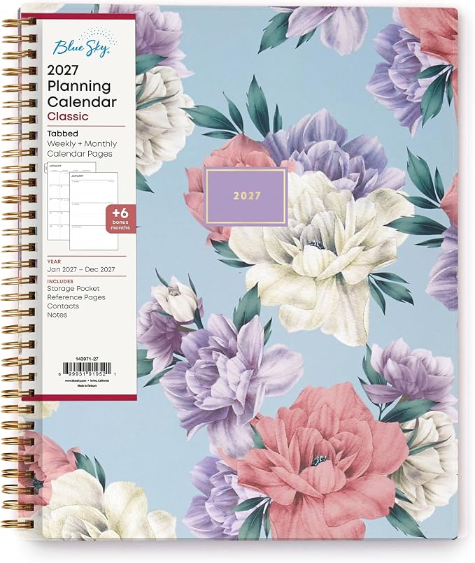 Blue Sky 2027 Weekly and Monthly Planner Calendar, January 2027 - December 2027, 8.5" x 11", Flexible Cover, Laminated Tabs, Durable Twin Wire Binding, Storage Pocket, Tula