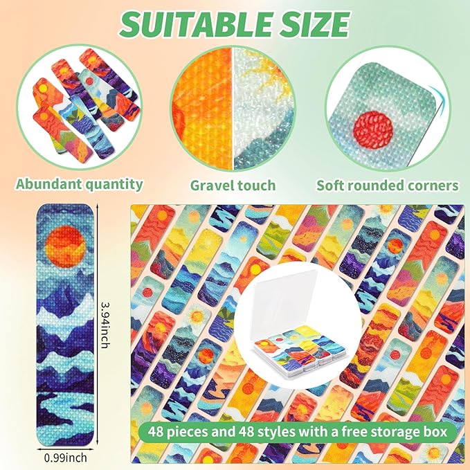 48 Pieces Calm Anxiety Sensory Stickers - Sensory Strips Different Textures with Storage Box for Office - Adult & Teen Stress and Fidget Relief Stickers (Scenery Style)
