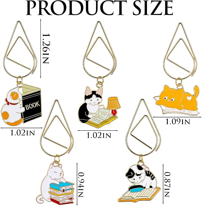 Cute Cat Metal Bookmark - 5 PCs Funny Paper Clip Page Markers Inspirational Book Lovers Bookworm Gifts Metal Bookmarks Kids Students Teachers Birthday Valentines School Reading Accessories