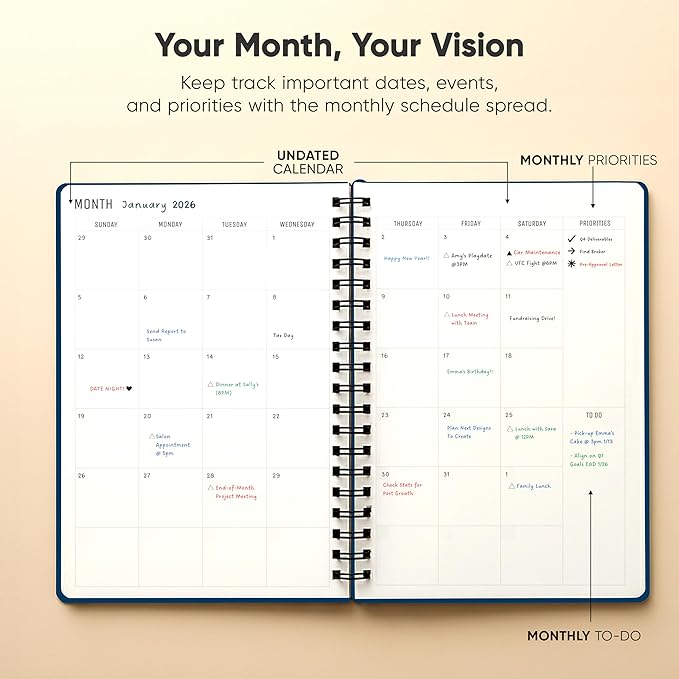 2026 Planner. 8.5" x 11" Spiral-Bound Weekly, Monthly and Daily Planner - Organize All 52 Weeks - Increase Productivity and Get Organized - Productivity Store (Navy)