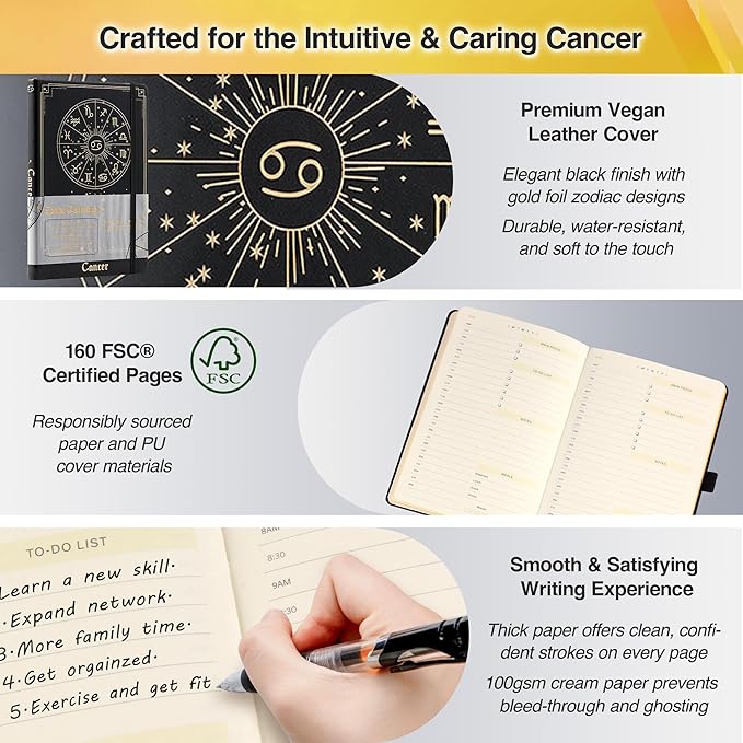 AuroPlanner Cancer Zodiac Undated Planner – Monthly Weekly Daily Astrology Portable Journal Notebook, A5 (5.8” × 8.3”), 160 Pages 4-Month Layout, 100 GSM Paper