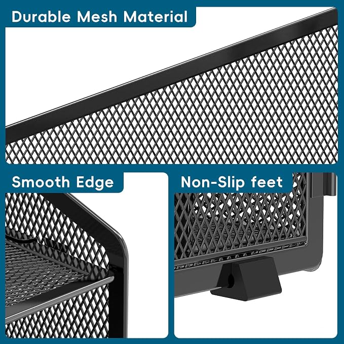 Desk File Organizer, Paper Organizer with 4 Letter Trays and 2 Vertical Upright Sections, Desk Organizers and Accessories for Office, School, Home, Black