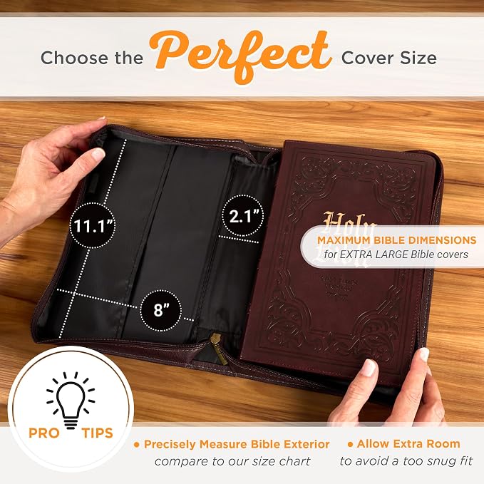 Christian Art Gifts Classic Vegan Leather Bible Cover for Men & Women: Hope & Future Encouraging Scripture Verse, Debossed Design, Sturdy Easy Carry Case, Pockets, Pen Loops Storage, Brown/Tan, XL