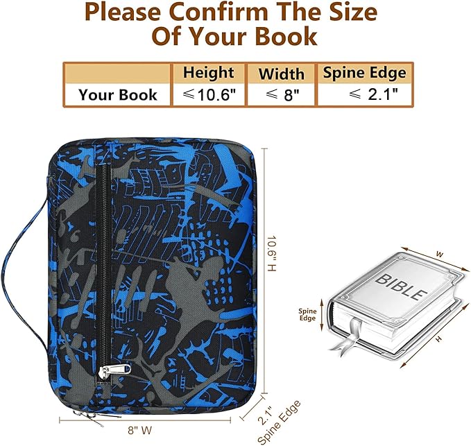 Octsky Bible Cover Carrying Book Case Church Bag Bible Protective with Handle and Zippered Pocket, Graffiti Blue